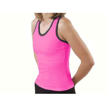 PIZZAZZ PERFORMANCE WEAR Pizzazz Performance Wear 9800T -HPKBLK-AS 9800T Adult Racer Back Top with Trim - Hot Pink with Black - Adult Small 9800THPKBLKAS